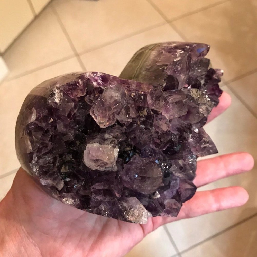 Amethyst Crystal Gemstone Artisan Carved Heart With High Polished Edges Specimen